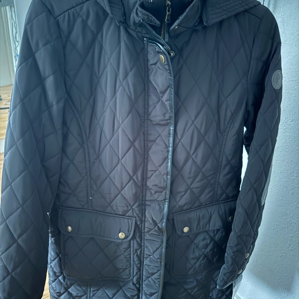 Ralph Lauren Stand Collar Quilted Jacket with Removable Hood S